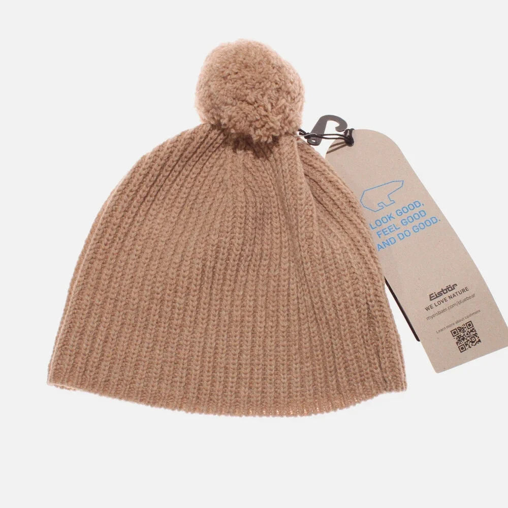 Eisbar NWT Mirna Pompom Knit Beanie Hat One Size in Tan Cashmere/Wool